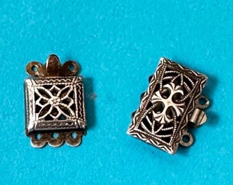 Vintage Sterling Silver 3-strand catch clasps - your choice of two - rectangle or square - marked STERLING