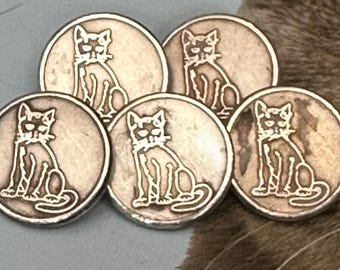 Cat button - Sterling Silver Cat Button marked Ben Silver Charleston, SC  & Sterling - approx 5/8" - Sitting Cat - great for Materials card