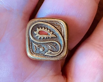 Ring - Antique button with stamped brass design repurposed into jewelry. Adjustable