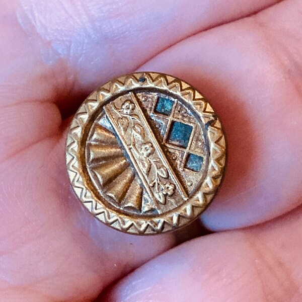 Ring - Antique Victorian / Edwardian era button repurposed into jewelry - stamped brass on adjustable ring base