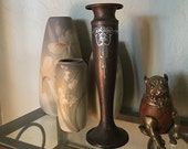 Silver Crest Sterling Silver on Patinated Bronze Tall Vase or Candleholder