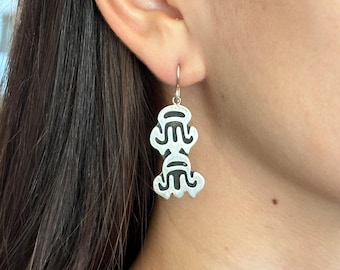 Vintage Taxco Sterling Silver Earrings BETO Made in Mexico - Eagle stamp 3 - Aztec Inca or Mayan motif