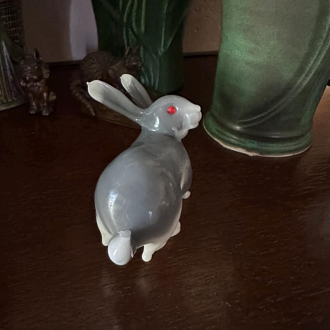 Vintage Glass Rabbit - Hand Blown W/pontil Mark. Gray & White Opaque ...