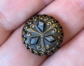 Ring - Antique Victorian era button with riveted cut steels repurposed into jewelry. 120+ year old button - intricate detail. Adjustable