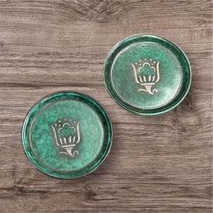 Vintage Wilhelm Kåge ARGENTA Jade Green mini dish with floral silverwork   - Gustavsberg Made in Sweden