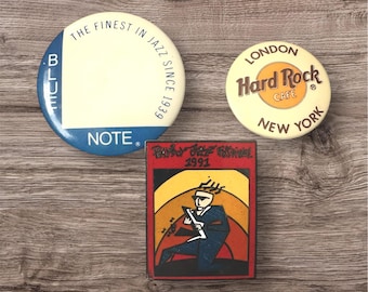 1991 Enamel Playboy Jazz Festival Pin, Blue Note pinback, Hard Rock Cafe New York / London