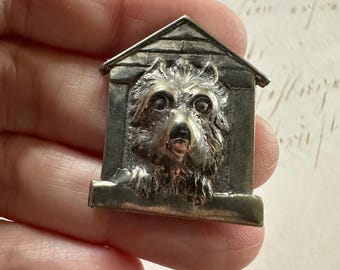 Dog in the Doghouse silver toned stamping for your craft project