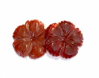 Perles de fleur de pierre sculptée carnelienne - trou central - Choix de la rouille foncée ou de l’orange brûlée