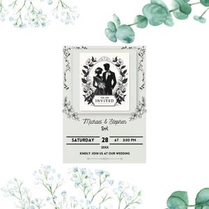 Modelo de convite de casamento elegante, convite de casamento em preto e branco, convite em alta definição.