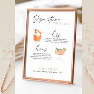 Edytowalny i drukowalny podpis Drink Cocktail Bar Menu, oznakowanie weselne, pobieralny szablon Canva na specjalne okazje nr 1