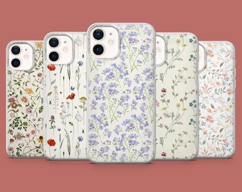 Pressed Flowers Phone Case Floral Blooms Cover for iPhone 17, 16 Pro, 15, 14, 13, 12, Samsung S26, S25, S24, S23, S22, A17, Pixel 10A, 10, 9