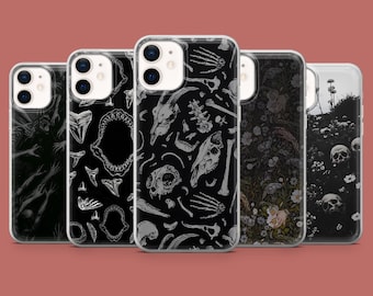 Gothic Phone Case Grunge Dark Skull Fossil Cover for iPhone 17, 16 Pro, 15, 14, 13, 12, Samsung S26, S25, S24, S23, S22, A17, Pixel 10A, 9A