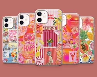Summer Collage Phone Case Italian Saying Amalfi Vibes Cover for iPhone 17, 16 Pro, 15, 14, 13, 12, Samsung S26, S25, S24, S23, A56, Pixel 10