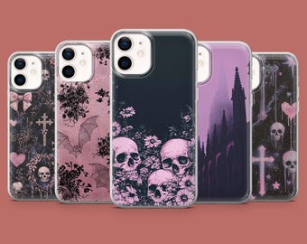 Funda gótica para teléfono, linda y espeluznante, color rosa gótico, para iPhone 18 Pro, 17, 16, 15, 14, 13, 12, Samsung S26, S25, S24, A57, A17, Pixel 11, 10, 9A