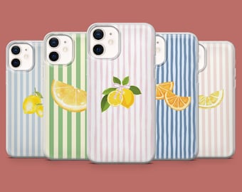 Funda para teléfono con rayas de limón y diseño cítrico para iPhone 17, 16 Pro, 15, 14, 13, 12, Samsung S26, S25, S24, S23, S22, A17, Pixel 10A, 10Pro, 9A
