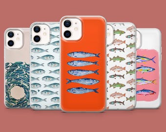 Fish Phone Case Retro Sardine Aquatic Cover for iPhone 17, 16 Pro, 15, 14, 13, 12, Samsung S26, S25, S24, S23, S22, A17, Pixel 10A, 10Pro, 9