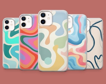 Retro Wavy Phone Case Abstract Hippie Cover for iPhone 17, 16 Pro, 15, 14, 13, 12, Samsung S26, S25, S24, S23, S22, A17, Pixel 10A, 10Pro, 9