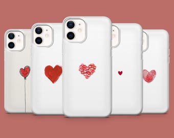 Red Heart Phone Case Minimalist Love Cover for iPhone 17, 16 Pro, 15, 14, 13, 12, Samsung S26, S25, S24, S23, S22, A17, Pixel 10A, 10Pro, 9