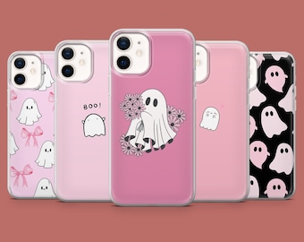 Funda para teléfono con diseño de fantasma femenino, linda y espeluznante carcasa rosa embrujada para iPhone 17, 16 Pro, 15, 14, 13, 12, Samsung S26, S25, S24, S23, A17, Pixel 10A, 9A