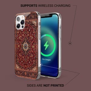 May include: A clear phone case with a colorful patterned design on the back. The case is compatible with wireless charging. The text "SUPPORTS WIRELESS CHARGING" and "SIDES ARE NOT PRINTED" is visible on the image.
