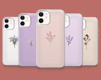 Minimalist Flowers Phone Case Bloom Bouquet Cover for iPhone 17, 16 Pro, 15, 14, 13, 12, Samsung S26, S25, S24, S23, S22, A17, Pixel 10A, 9