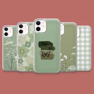 Funda de teléfono con diseño de flores verdes y estética salvia para iPhone 17, Air 16, 15, 14, 13, 12 y 11, Samsung S25Ultra, S24, S23FE, S22, A16, A56, Pixel 10 Pro, 9A y 8A.