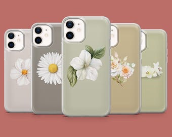 Pressed Flowers Phone Case White Ethereal Cover for iPhone 17, 16 Pro, 15, 14, 13, 12, Samsung S26, S25, S24, S23, S22, A17, Pixel 10A, 9A