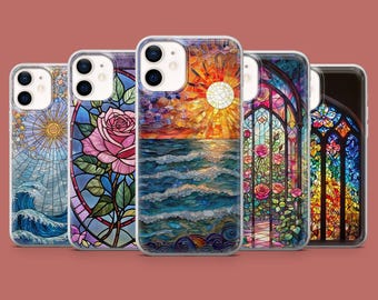 Stained Glass Phone Case Mosaic Window Decor Cover for iPhone 17, 16 Pro, 15, 14, 13, 12, Samsung S26, S25, S24, S23, S22, A17, Pixel 10A, 9
