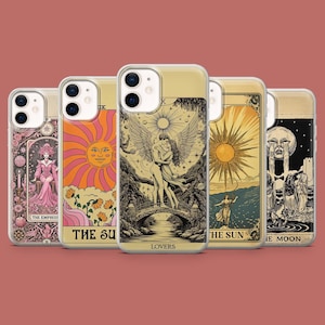Custodia per telefono con carte dei tarocchi The Sun Witchy Cover per iPhone 16Pro, 15, 14, 13, 12, 11, Samsung S25Ultra, S24FE, S23, A16, A55, A35, Pixel 9Pro, 8A