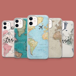 Weltkarte Handytasche Geographie Travel Cover für iPhone 16Pro, 15, 14, 13, 12, 11, Samsung S25, S24FE, S23, A16, A55, A35, A56, Pixel 9Pro, 8