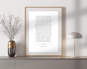 The Road Not Taken Robert Frost Print, Literary Wall Art, Inspirational Poetry Poster