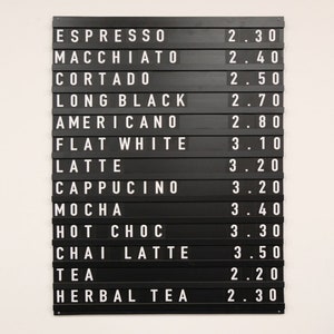 Interchangeable Letters on Board. Menu board for cafes and restaurants