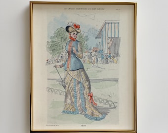 1877 Victorian Fashion Print: French Woman Portrait, Watercolor Art (Digital Download)