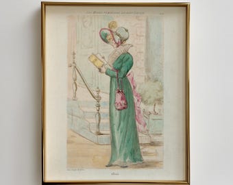 1805 Regency Fashion Print: Vintage Illustration, Jane Austen Era Woman Reading (Digital Download)
