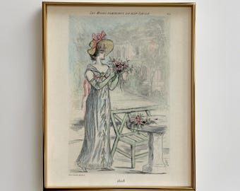 1808 Regency Fashion Print: Vintage Illustration, Woman with Flowers (Digital Download)