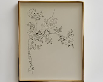 Vintage Fee Illustration Kunstdruck: Blumen und Feenzweig (Digitaler Download)