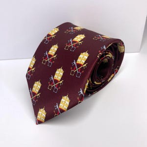Papal Tiara and Keys Necktie Maroon Catholic