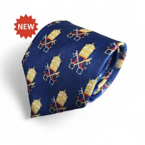 Papal Tiara and Keys Necktie Navy Catholic
