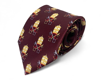 Papal Tiara and Keys Necktie Maroon Catholic