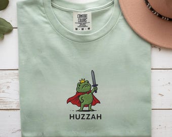 Embroidered Huzzah Frog Comfort Colors Shirt: Renaissance Faire Tee