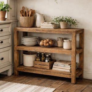 Prateleira antiga de madeira, 75 cm de altura x 90 cm de largura, com 3 compartimentos. Prateleira de cozinha vintage feita de madeira antiga, nº 0721.