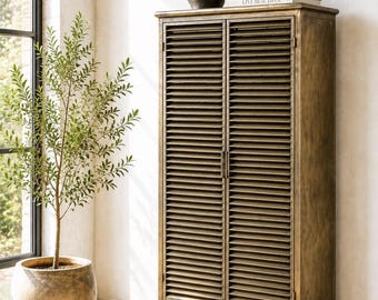 Armário ANA, 116 cm de altura, latão antigo com portas venezianas | Armário metálico industrial vintage | Móvel para banheiro, corredor e sala de estar, AN-39913