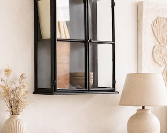 Metal wall display cabinet JO, height 81 cm, vintage black, industrial hanging display cabinet, shabby chic country style, wall cabinet, kitchen hanging cabinet
