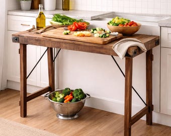 Console vintage AJA, plateau en bois recyclé et métal, 100 cm de long, table pliante, table de rempotage, table de bureau, table de travail de cuisine, pliable, n° TR-0686