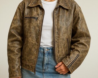 ブラウンレザージャケット ヴィンテージ 90年代 ミニマリスト オーバー