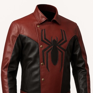Black & Maroon Leather Jacket Handmade Embossed Halloween Cosplay Costume Real Sheepskin Leather / Faux Leather Comic Coat