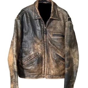 Veste en cuir style militaire vintage des années 40 pour homme, veste en cuir pour homme faite main en cuir de vachette marron vieilli Streetwear doublure noire