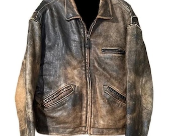40s Vintage Military Style Biker Mens Leather Jacket Handmade Distressed Brown Cowhide Leather Streetwear  Black Lining  Coat