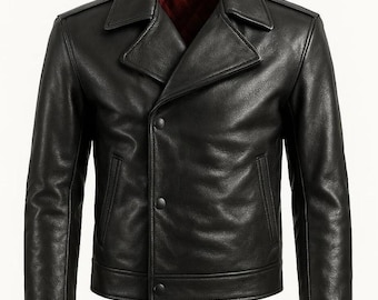 German Military Pander / U-Boat Wrap Black Leather jacket Mens Handmade Genuine Cowhide Leather Retro Style Streetwear Winter Biker Coat