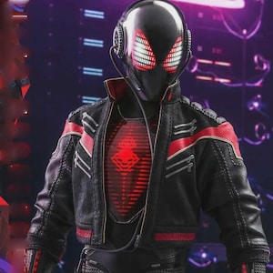 Spider Black and Red Biker Style Costume Halloween Cosplay Jacket Handmade Faux Leather / Real Sheepskin Leather  Motorcycle  Comic Jacket